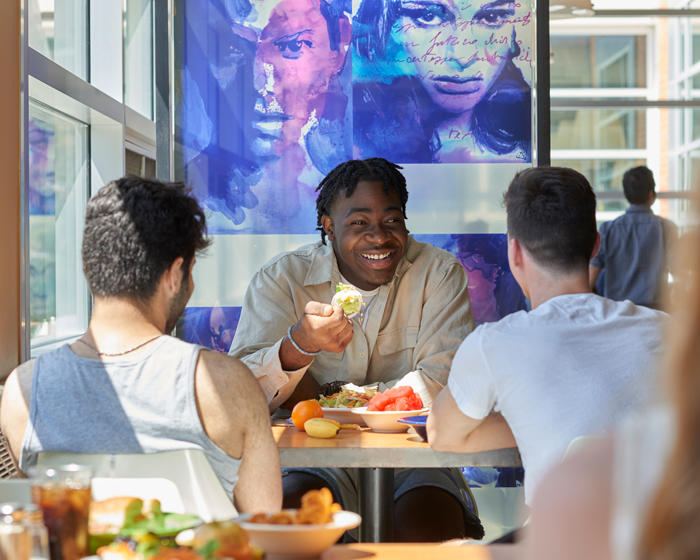 Students dining together in a dining commons